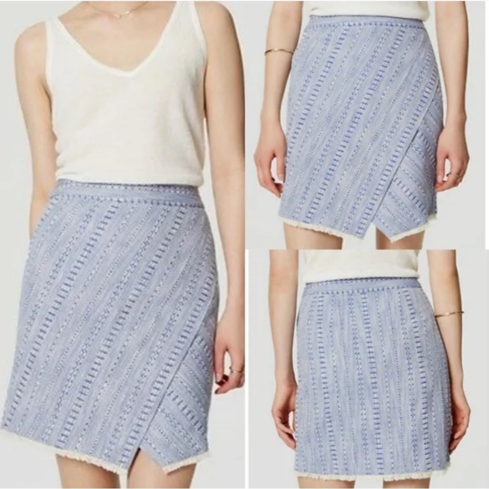 𝅺LOFT Blue & White 100% Cotton Lightweight Front Wrap Skirt w/Lining